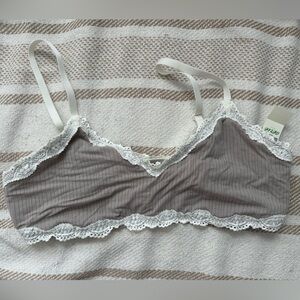 aerie Taupe Bralette with Cream Lace Trim